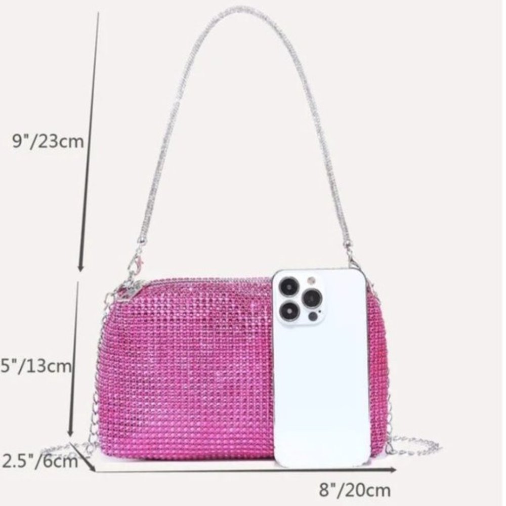 Hot Pink Rhinstone Chain Square Evening Bag - Picture 5 of 5